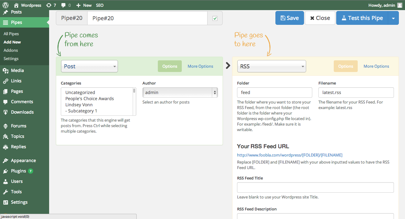 Add New Pipe: create a data pipeline from SOURCE to DESTINATION