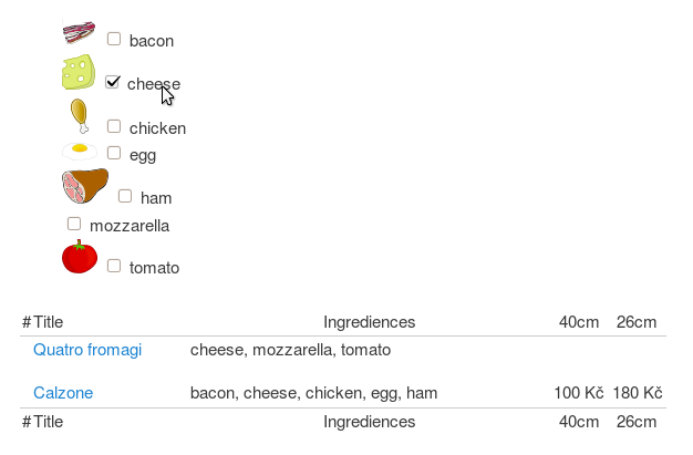 Frontend pizza filtering for easy choose