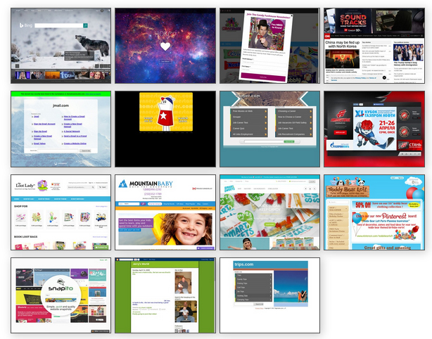 Public display of website thumbnails in 4 columns.