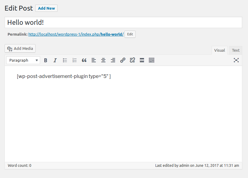Front end users wp post advertisement box screenshot.