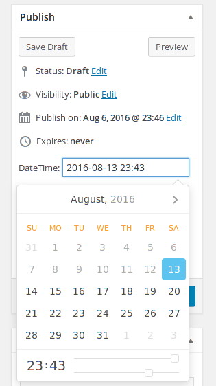 Select date and time in post