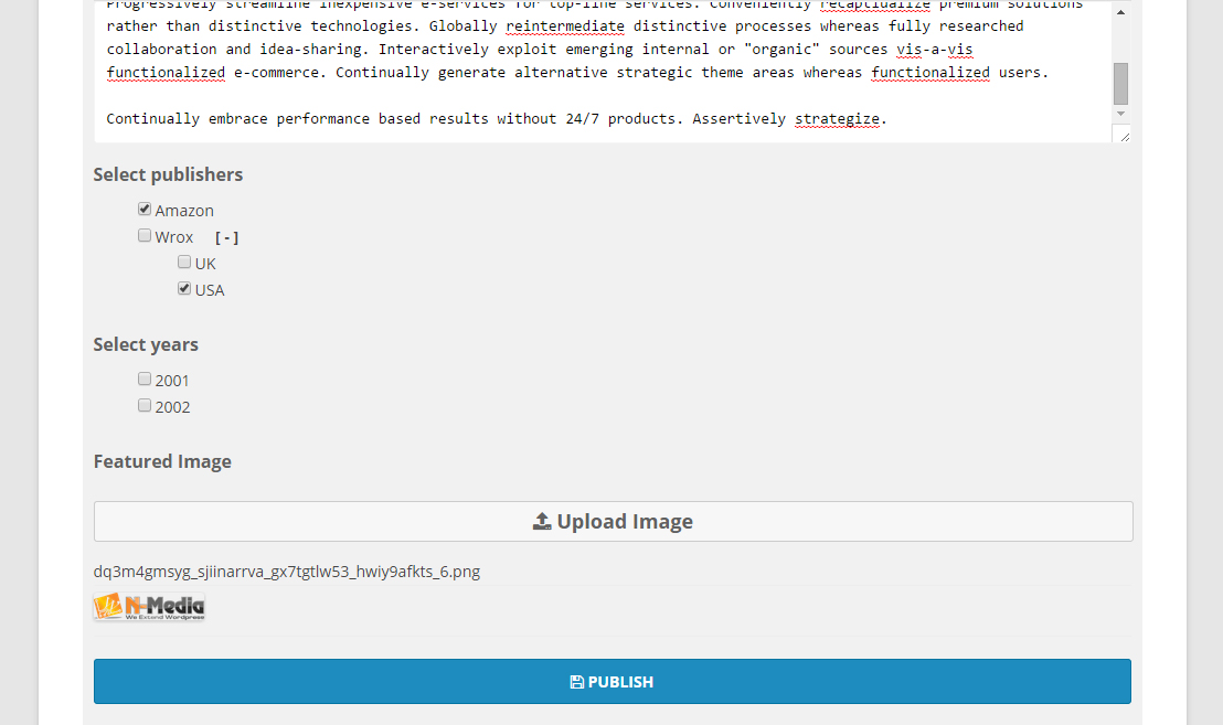 Taxonomies and Featured image(front)