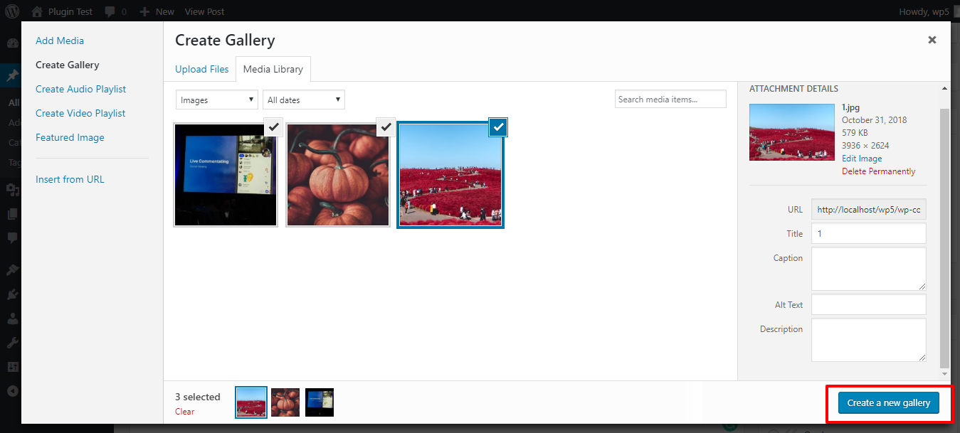 Select Multiple images and insert in Post / Page.