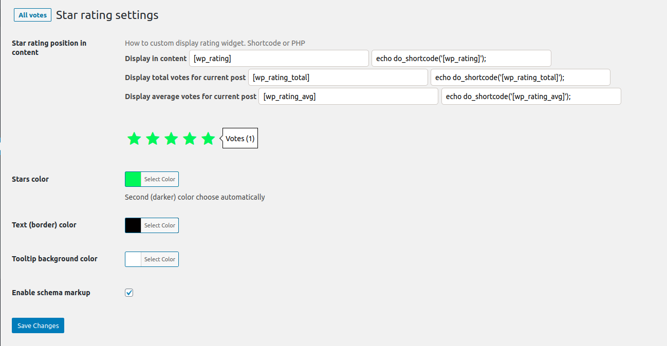 Settings page