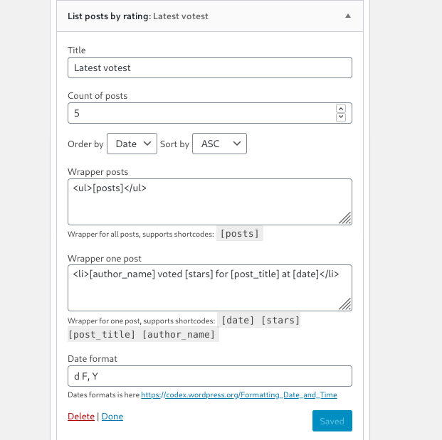 Display widget on frontend