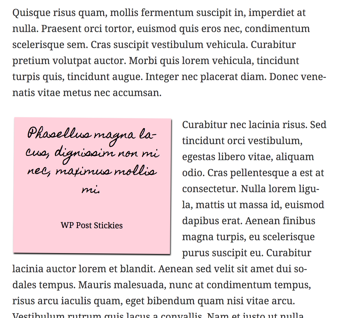 A sample post sticky (with footer) made with the WP Post Stickies plugin.
