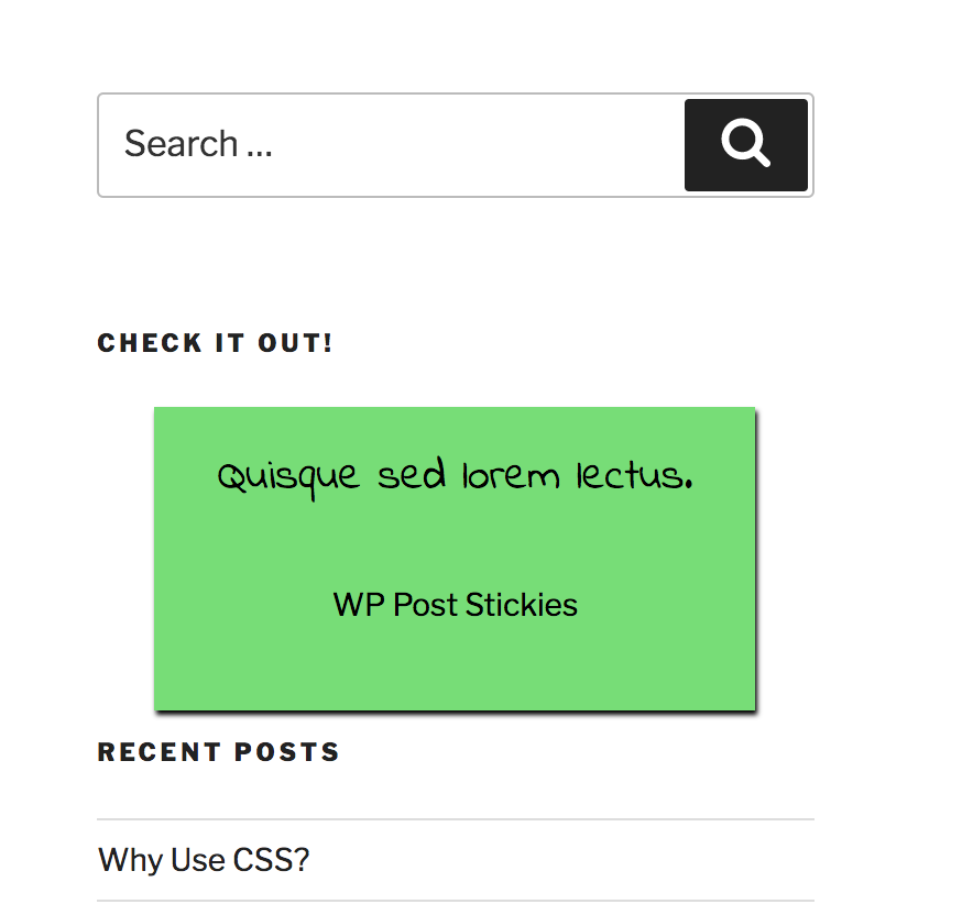 Sample widget made with the WP Post Stickies plugin.