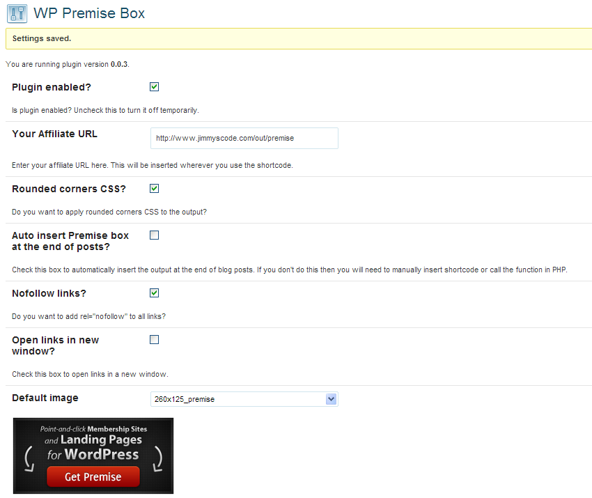 Settings page