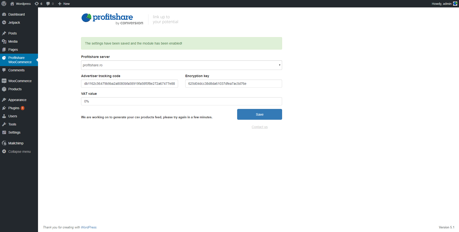 The plugin settings page with pending feed.