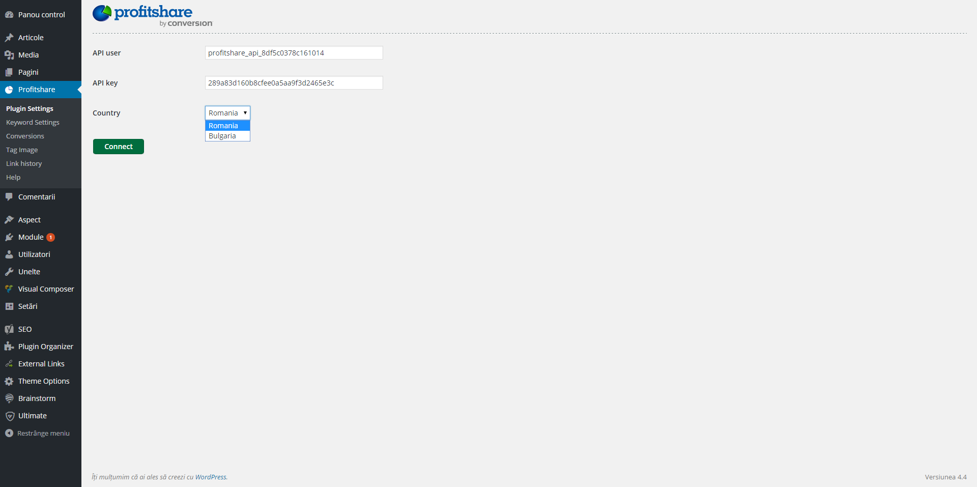 The plugin settings page.