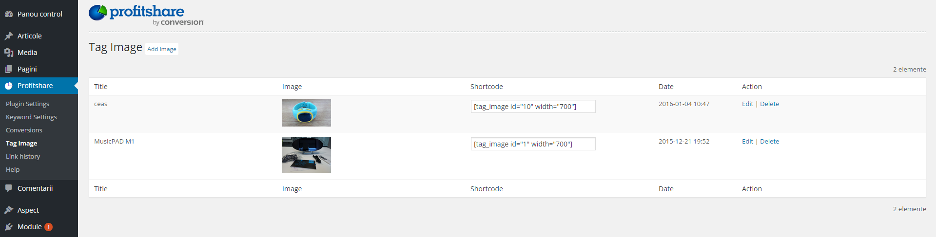 Tag Image admin settings preview.