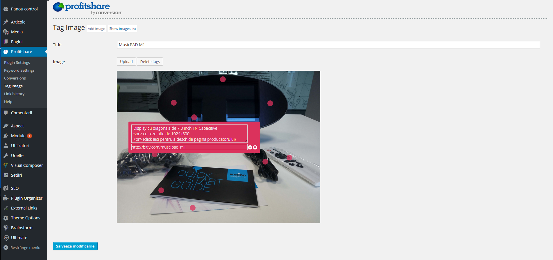 Single Tag Image admin preview.