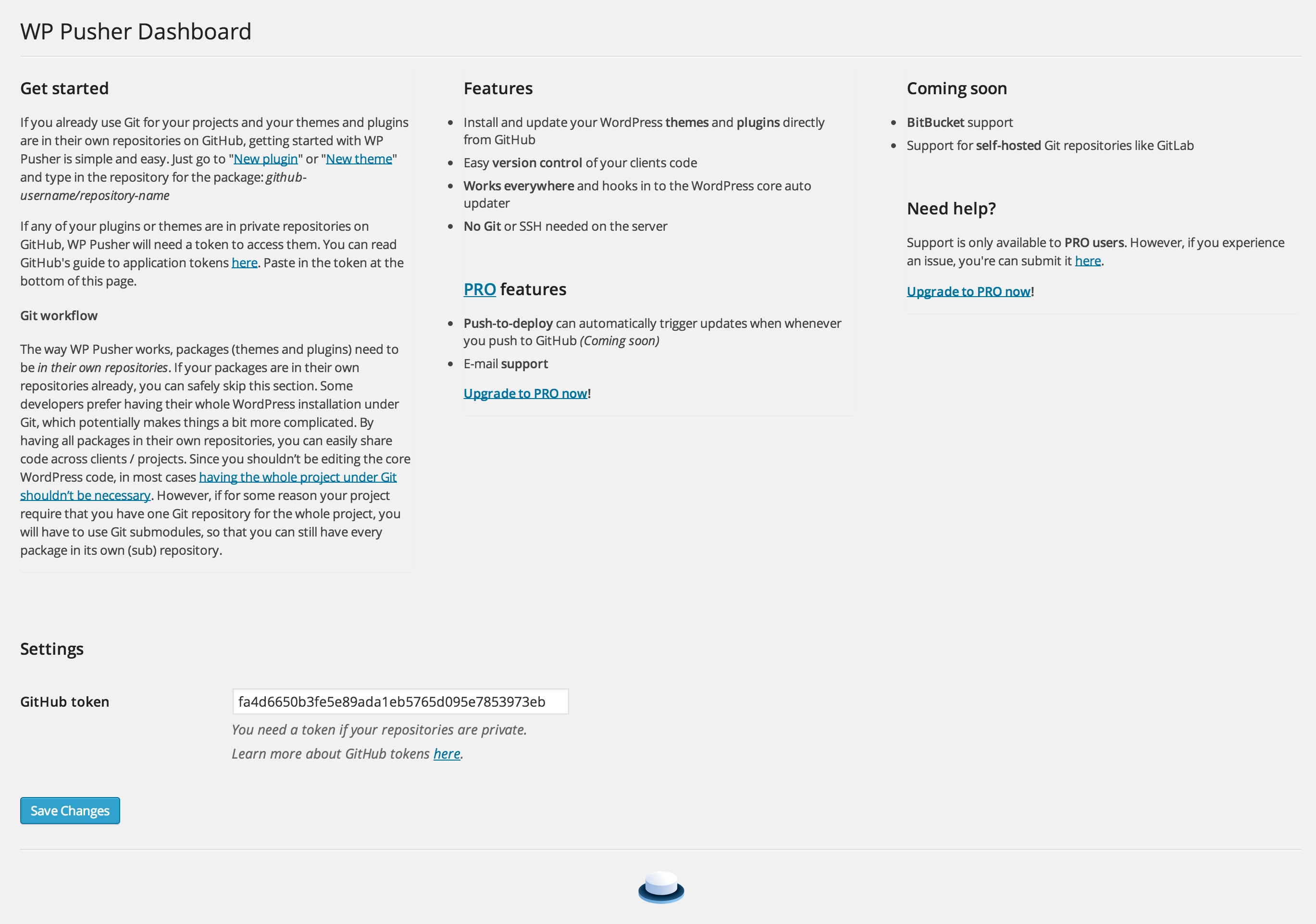 The WP Pusher dashboard