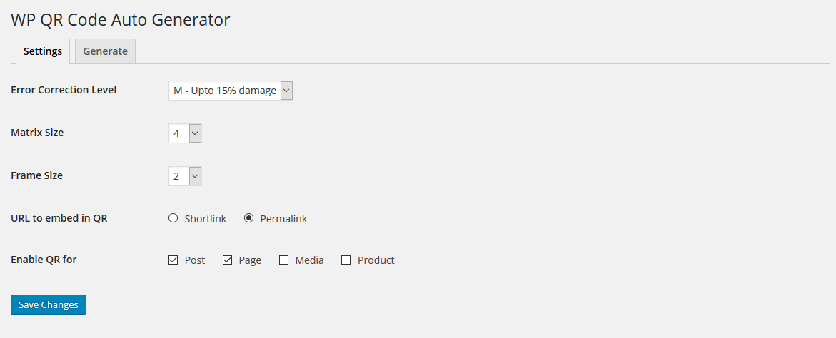 Settings page.