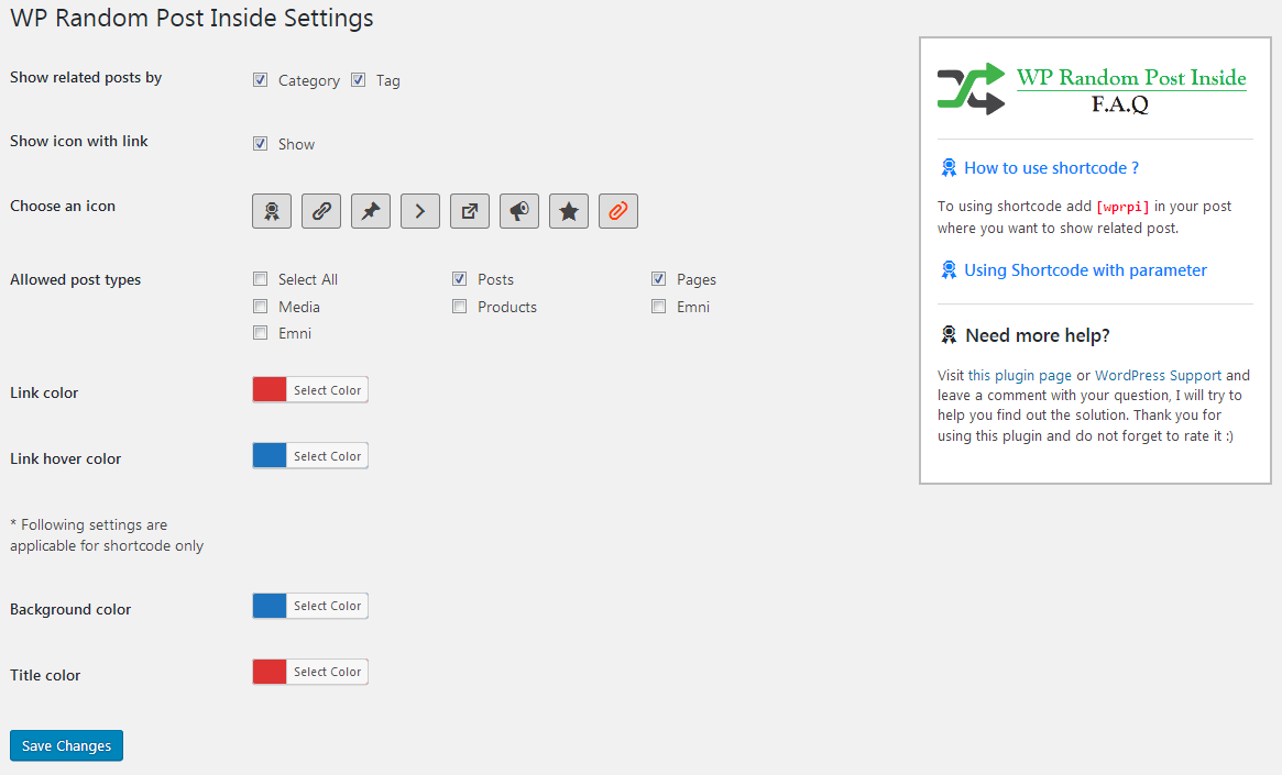 Admin panel of plugin