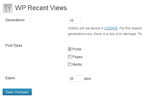 "WP Recent Views" options