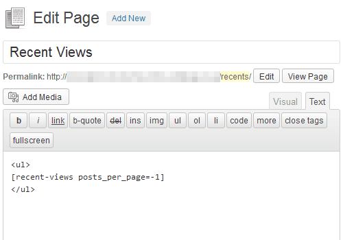 Sample of "recent-views" shortcode