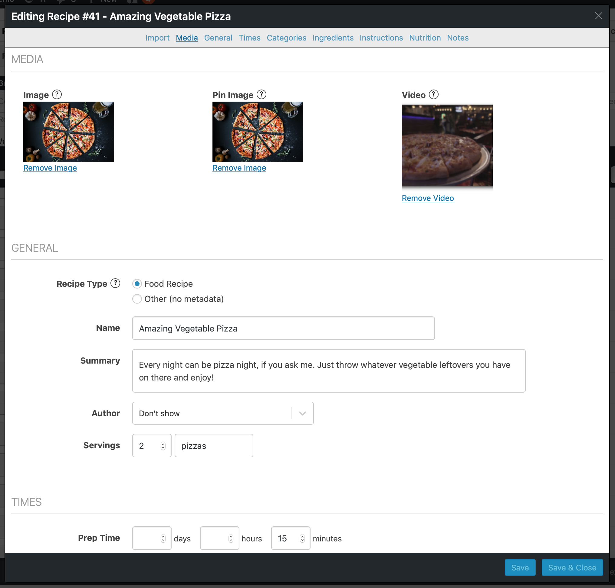 The recipe input form.