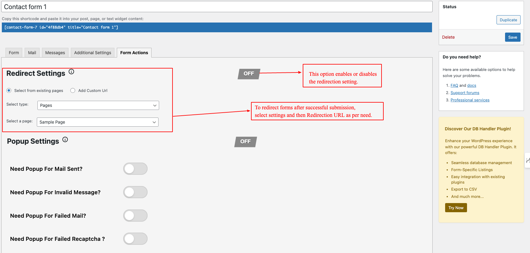 Form redirection from existing page/post