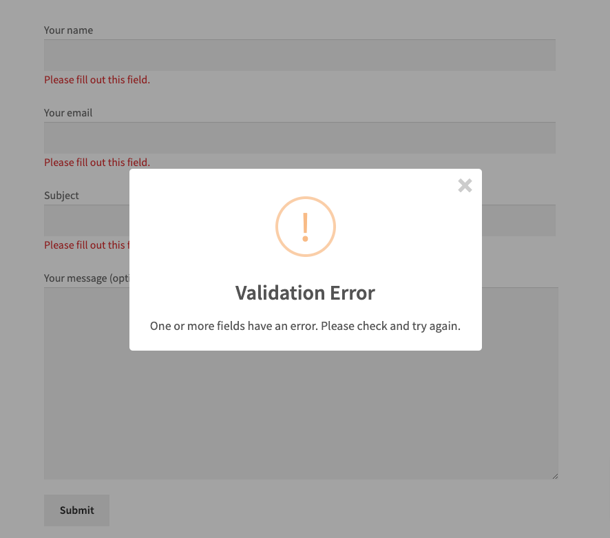 Validation Popup Error