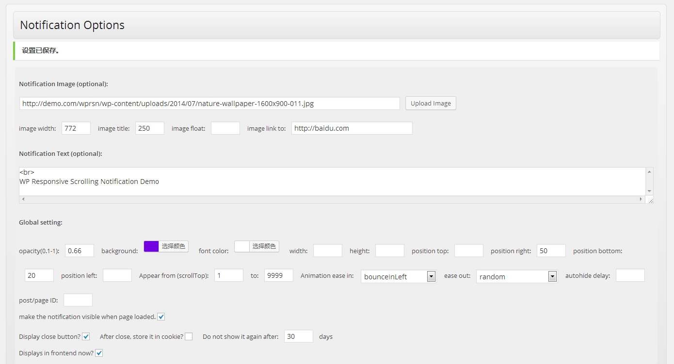 the options page without preview.