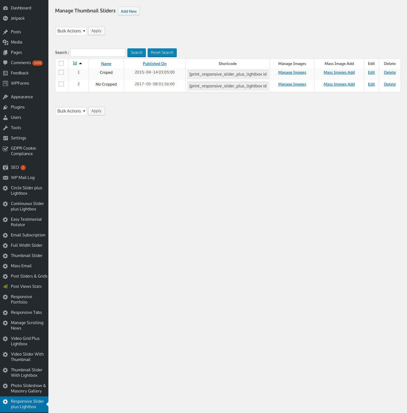 Pro Version Manage Sliders