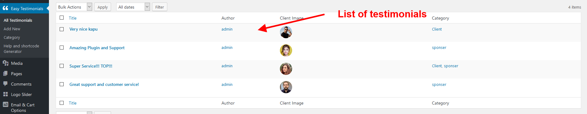 All Testimonials List.