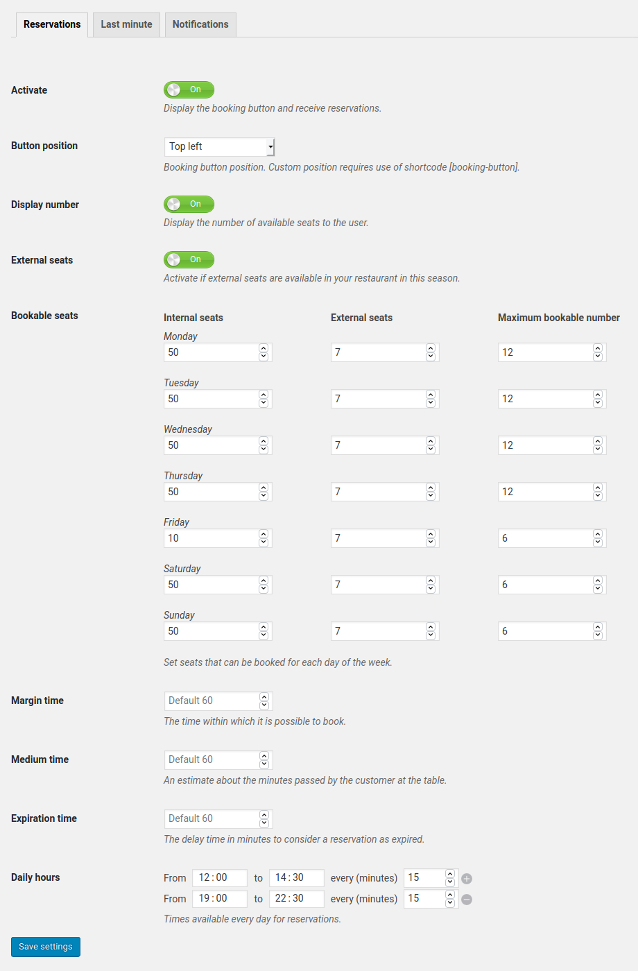 General settings
