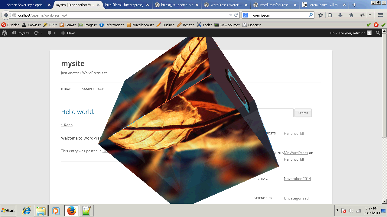 3D-cube screen saver view when there is no activity.