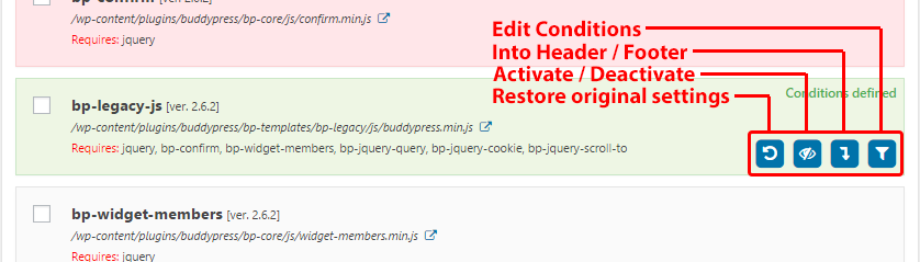 Avaiable Options for each file.