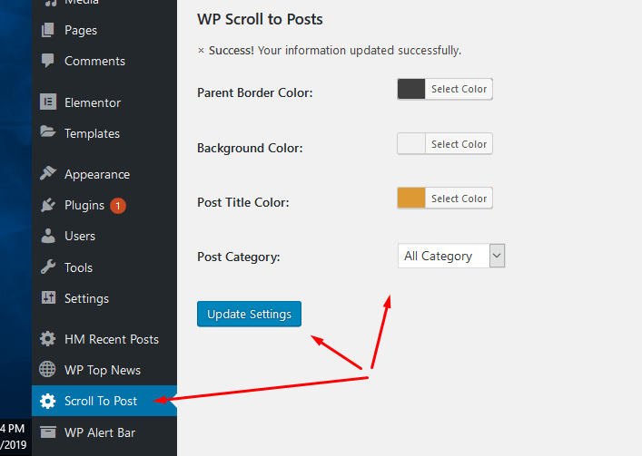 WP Scroll To Post admin settings
