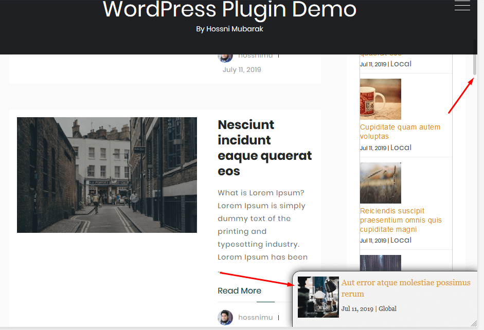 Displaying WP Scroll To Post when scrolling down