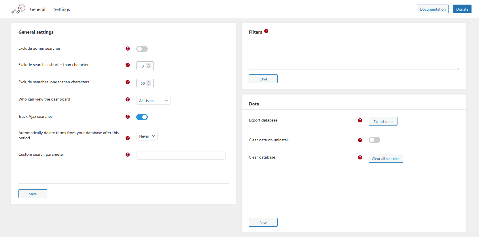 Search Insights Settings Page