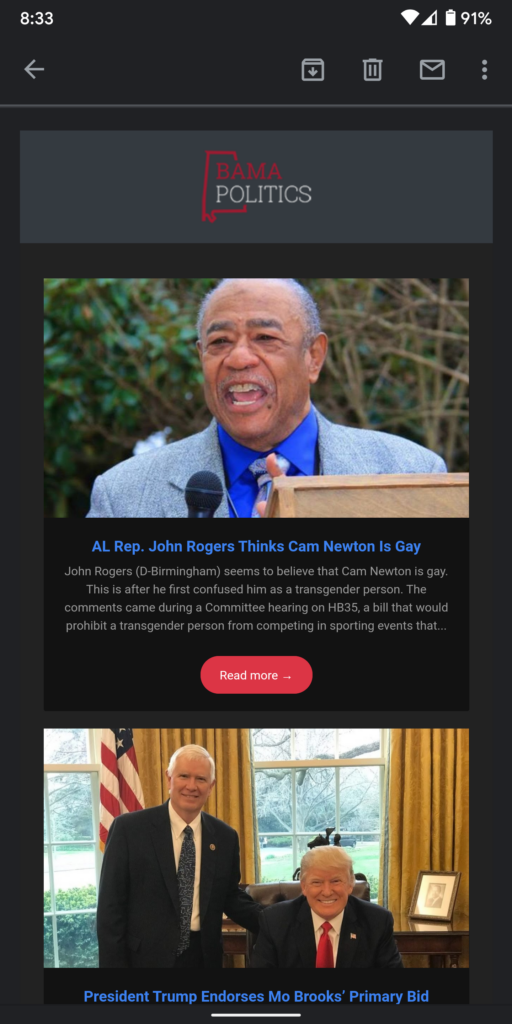 An example of how the email will look on a mobile device.