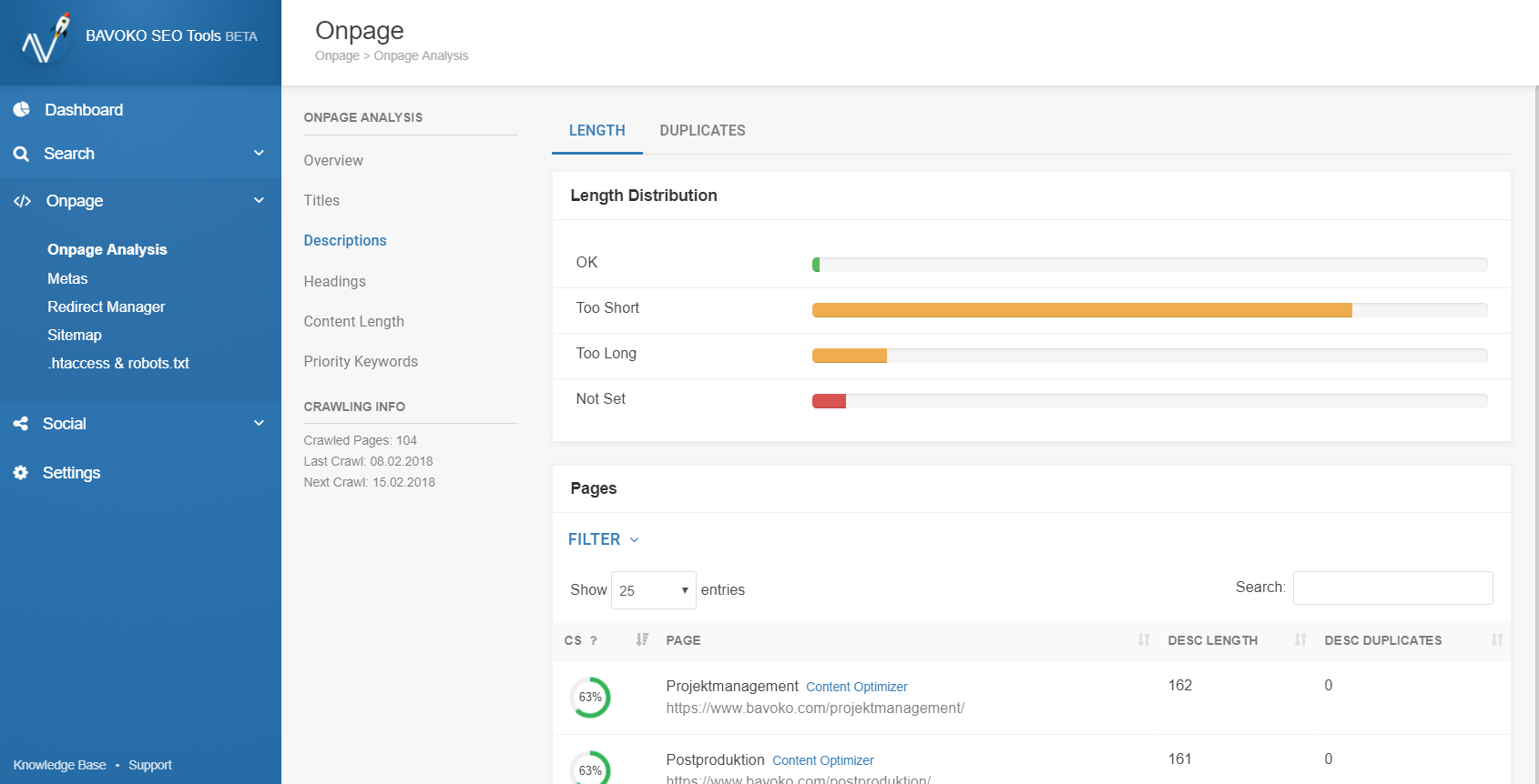 Onpage Analysis - Meta Descriptions Example