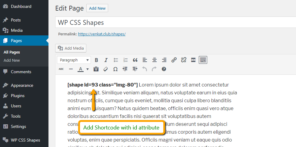 Add shortcode - e.g.