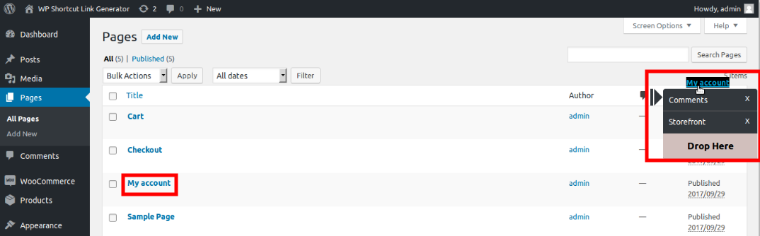 Drag your pages in toggle menu