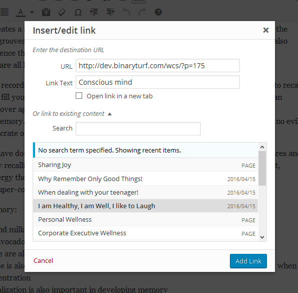 WP Shortlinker: Inserting link via WordPress visual editor