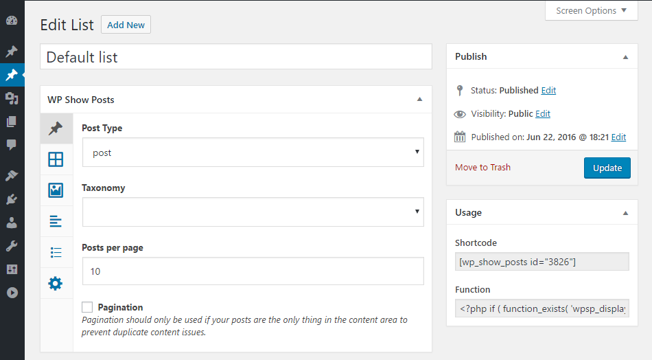 The "Posts" settings tab.
