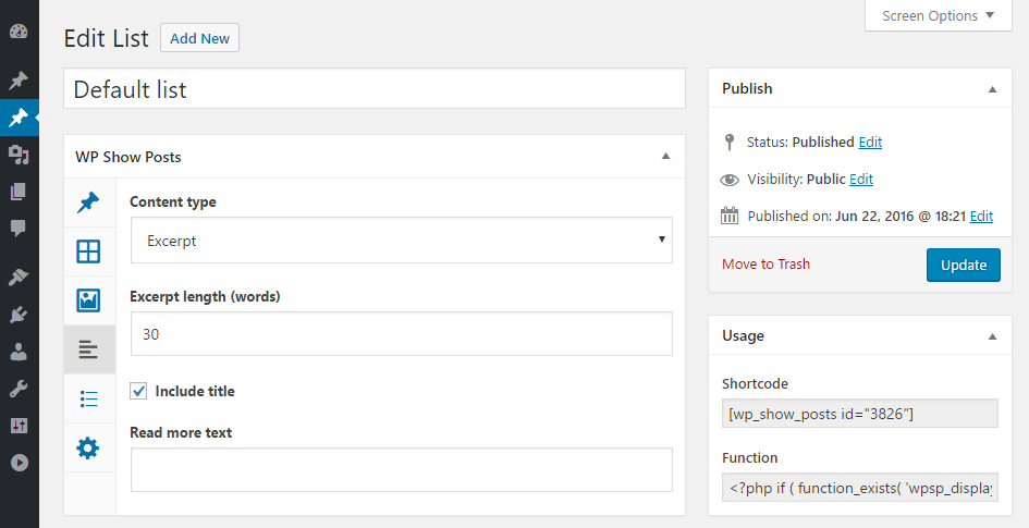 The "Content" settings tab.
