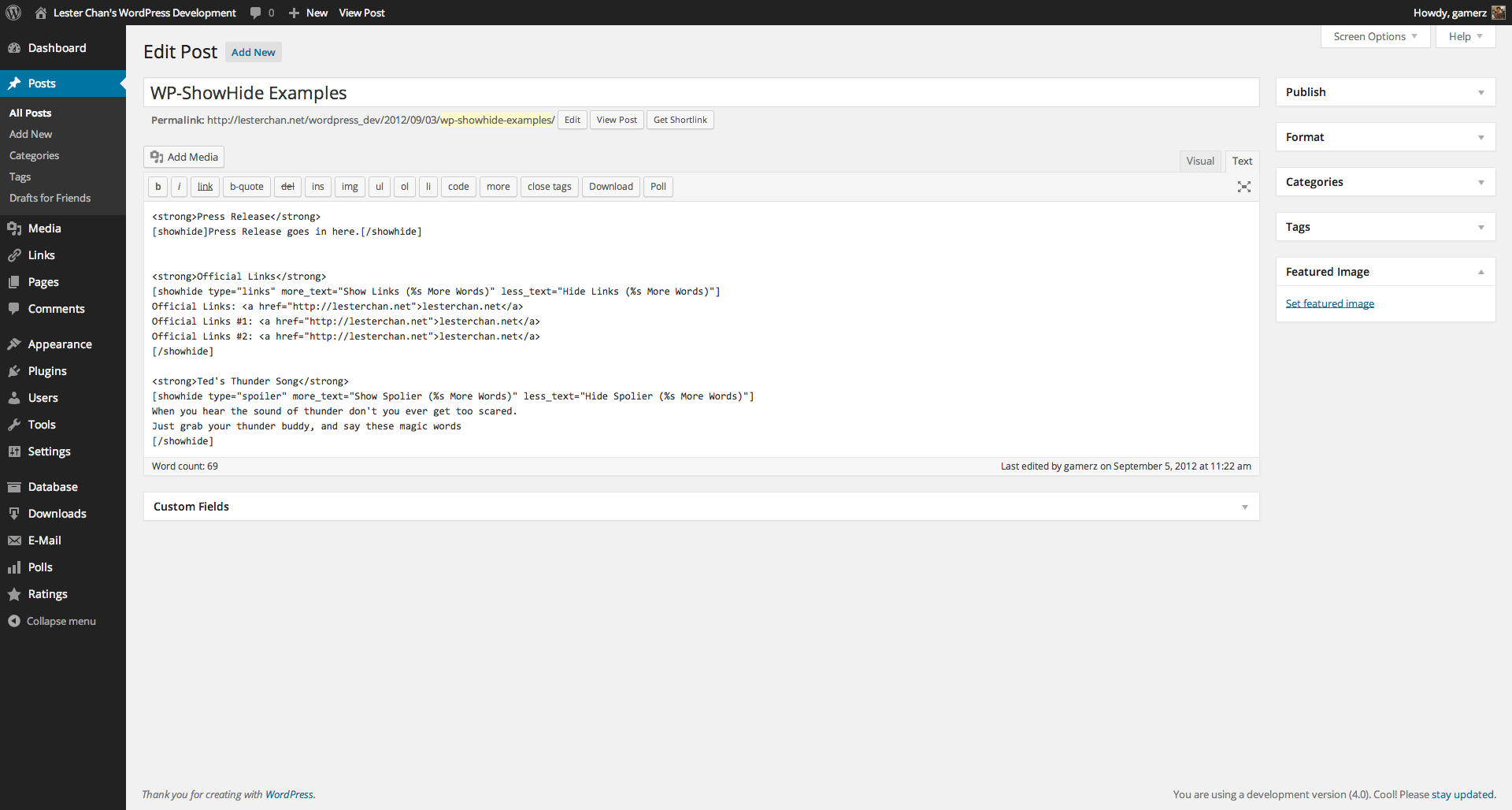 Editor - Short Code