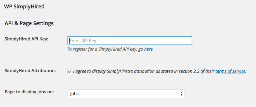 API and page settings
