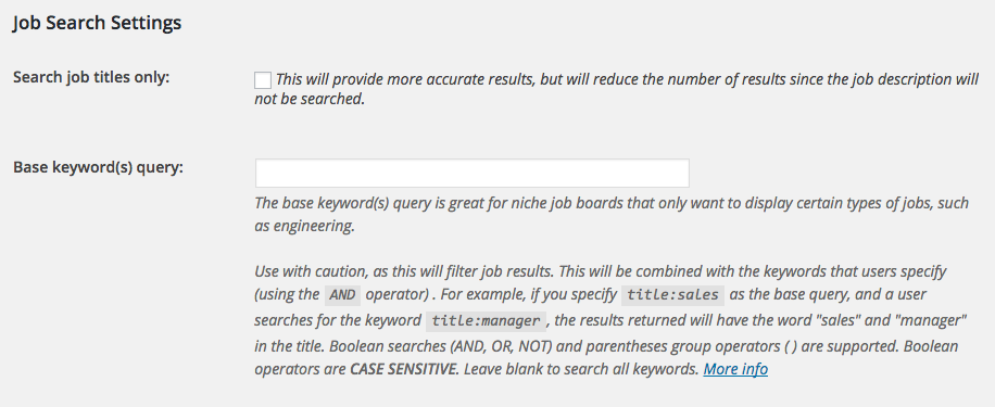 Job search settings
