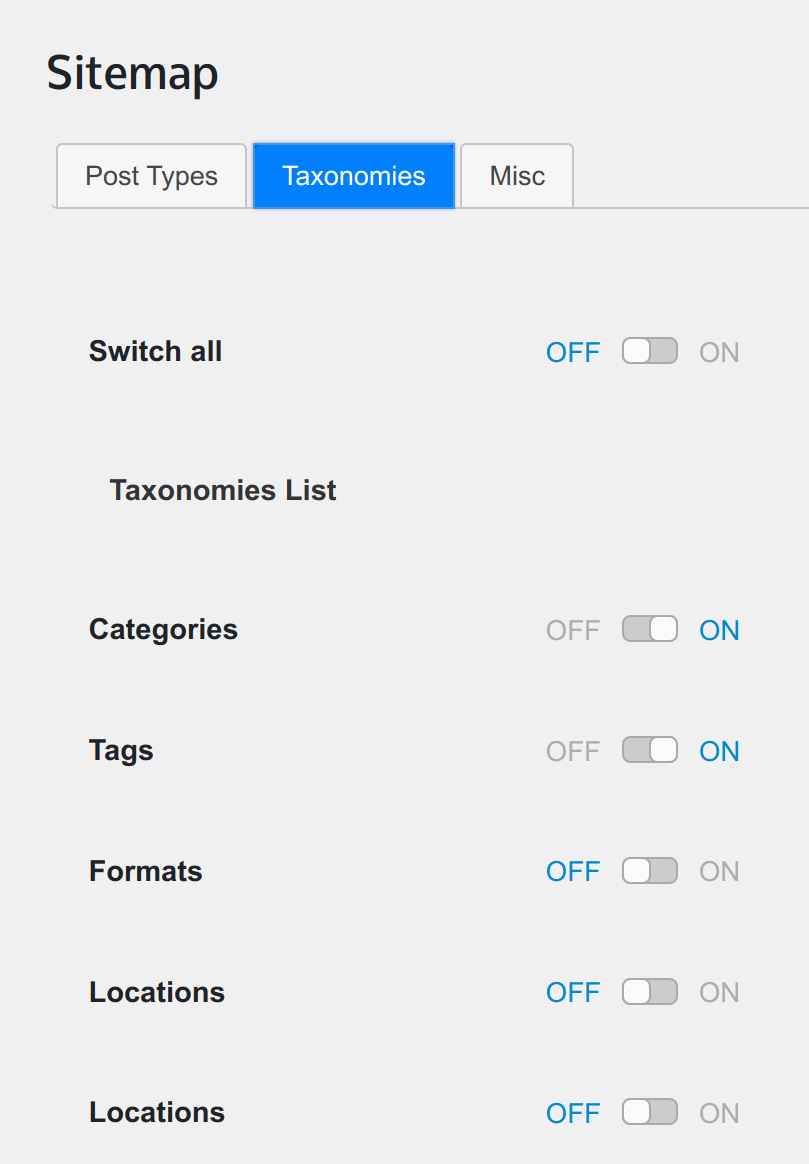Global configuration - taxonomies settings.