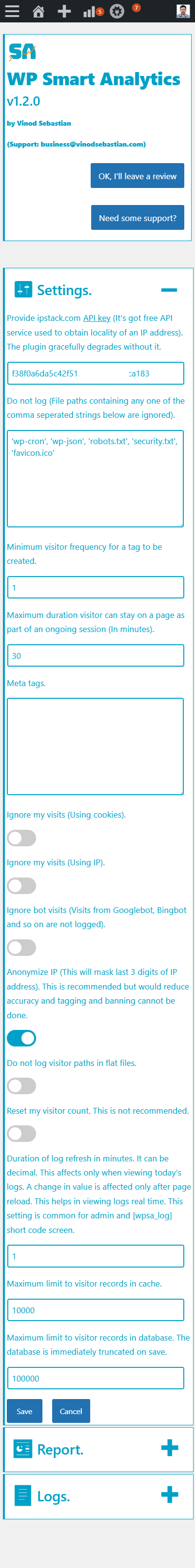Administration screen - Mobile - Report.