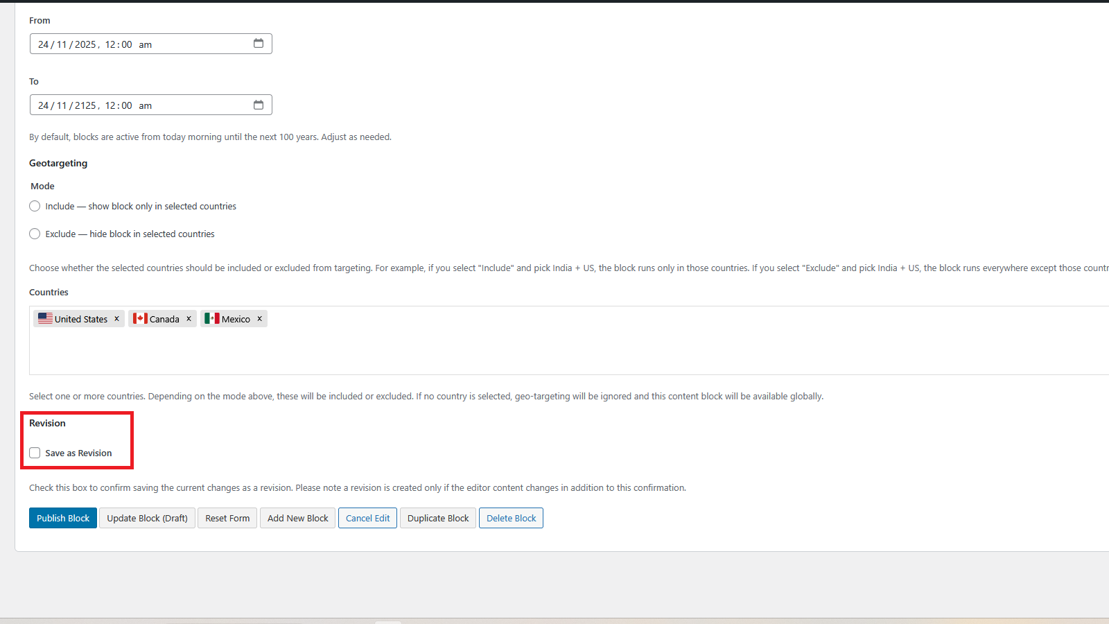 Block List with Pagination and Bulk actions