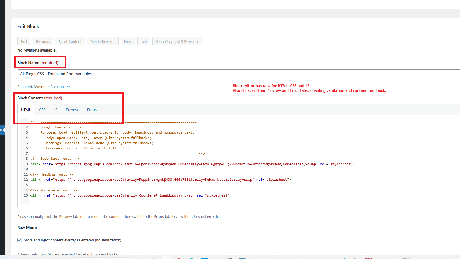 Block Form with Save as Revisions