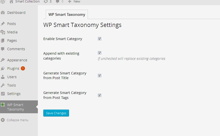 WP Smart Category settings panel.