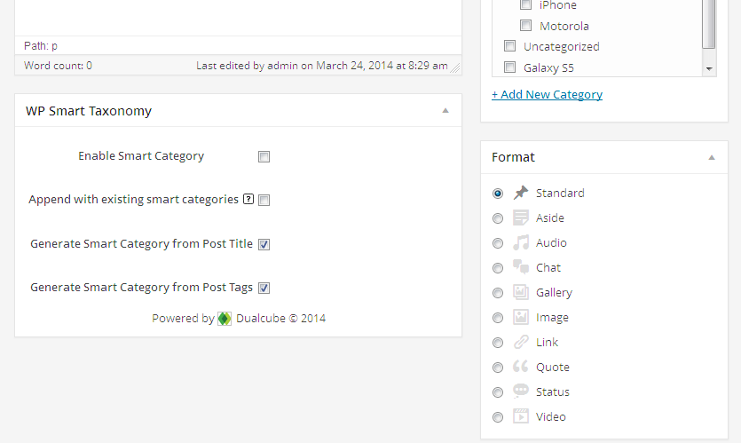 Individual post smart taxonomy settings.