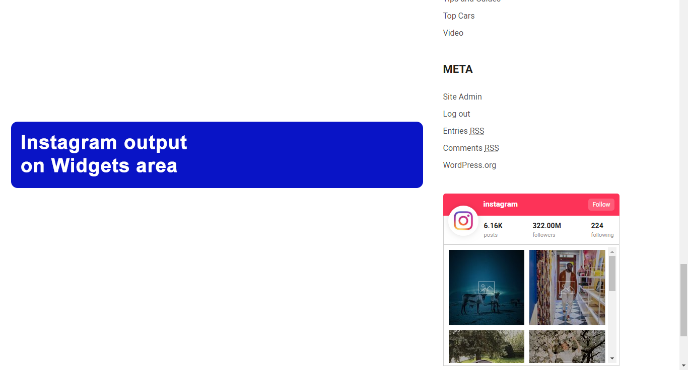 Instagram widget on the front end